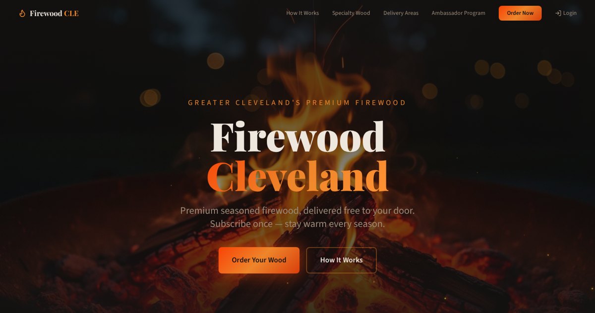 FirewoodCleveland.com homepage header and navigation