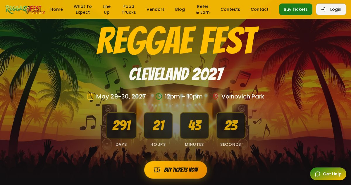 ReggaeFestCleveland.com homepage header and navigation