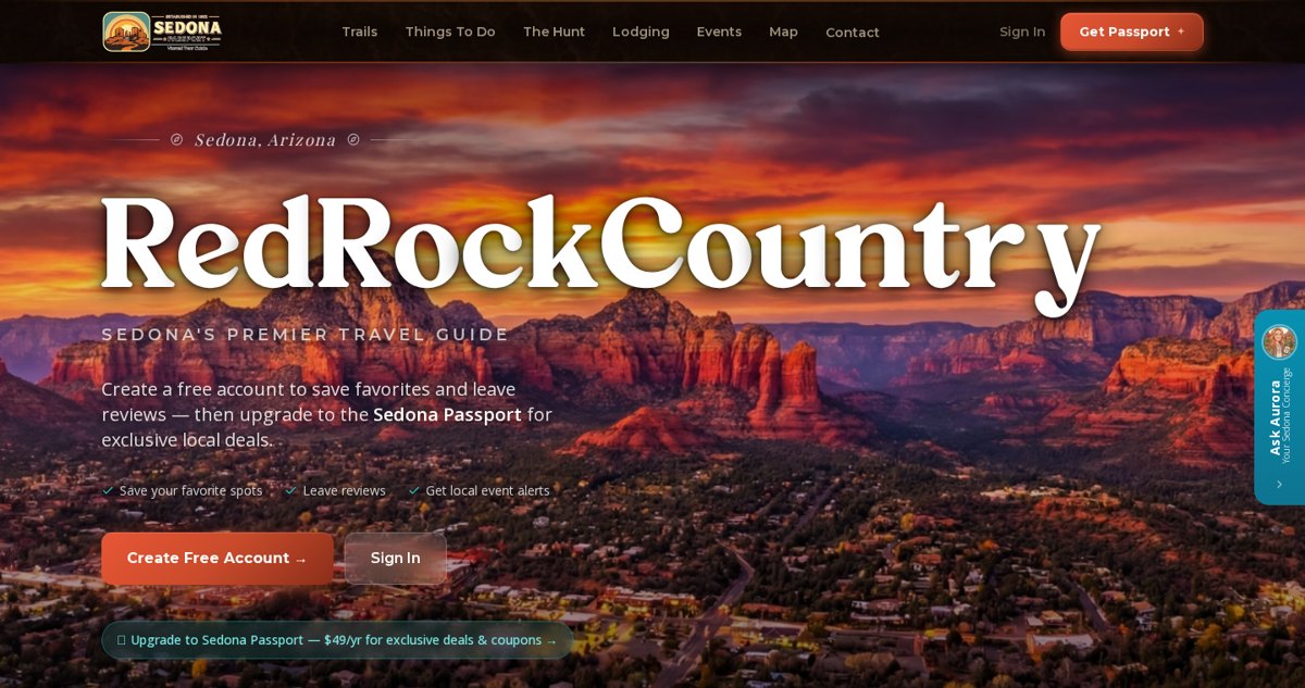 SedonaPassport.com homepage header and navigation