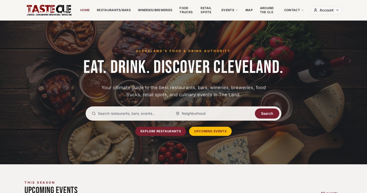 TasteCLE.com homepage header and navigation
