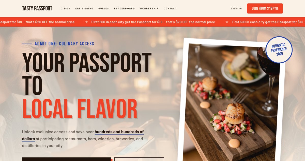 TastyPassport.com homepage header and navigation